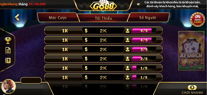 Giới thiệu và kinh nghiệm chơi Xì Dách cổng game Go88