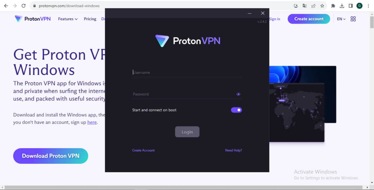 Đăng nhập tài khoản protonVPN bằng email cá nhân đã đăng ký