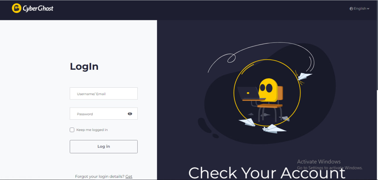 Đăng nhập ứng dụng CyberGhost VPN