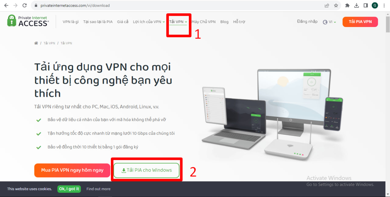 Thực hiện cài đặt ứng dụng Private Internet Access về máy tính