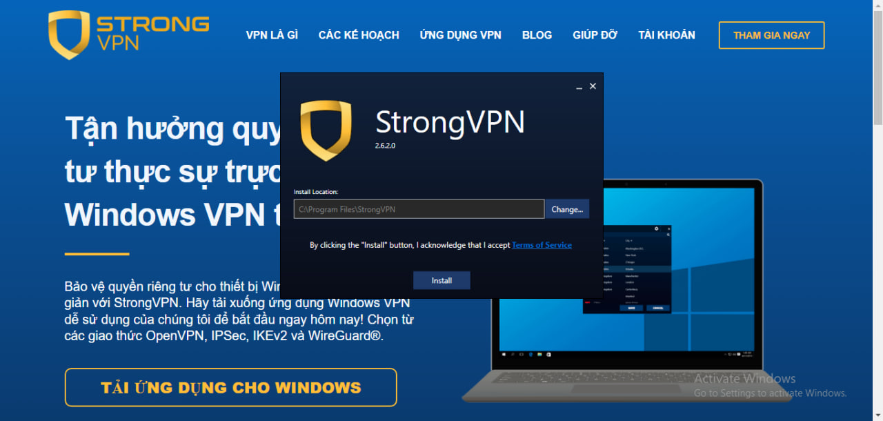 cài đặt ứng dụng StrongVPN