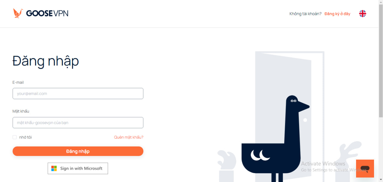 Đăng nhập vào ứng dụng GooseVPN trên máy tính